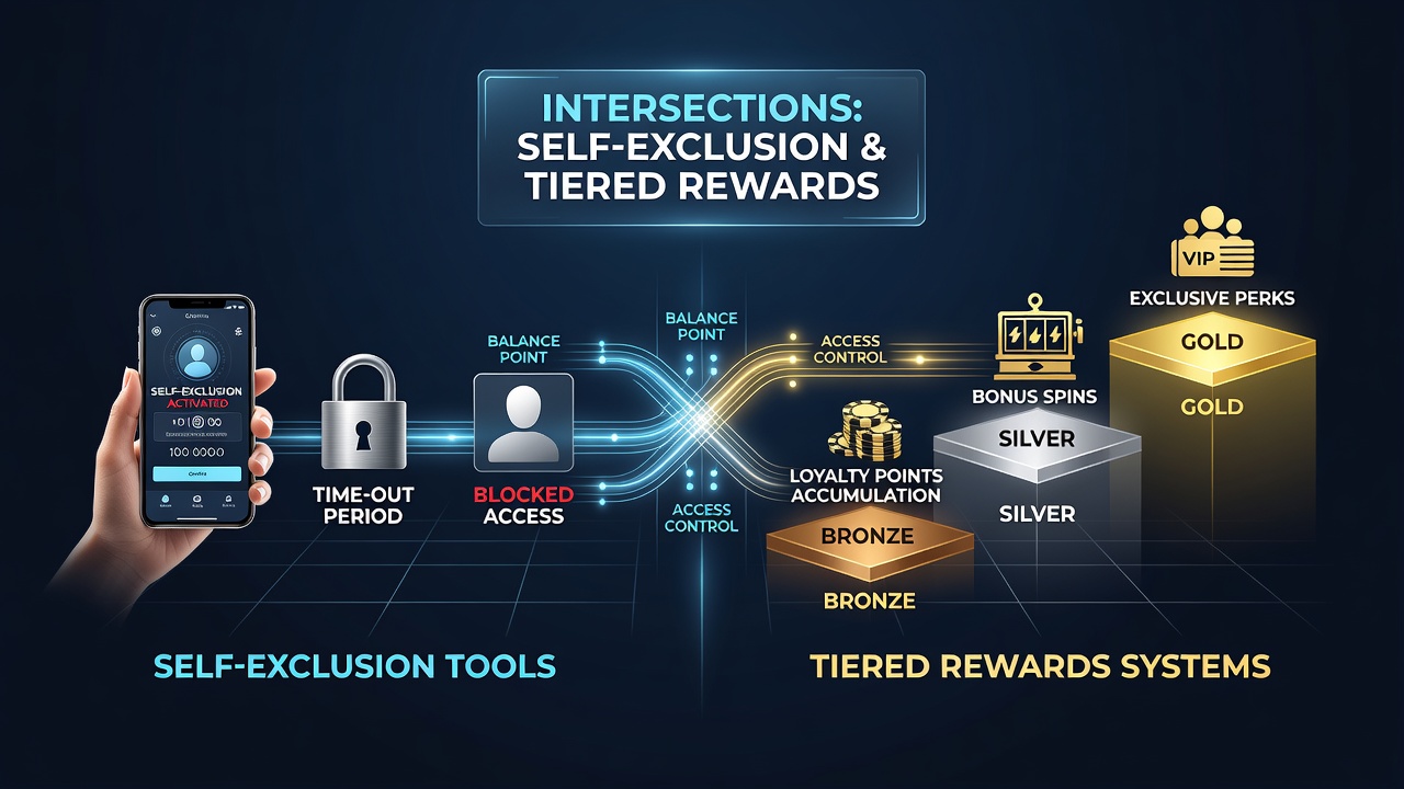 Diagram illustrating data flow between self-exclusion database and loyalty reward engine in a mobile casino backend